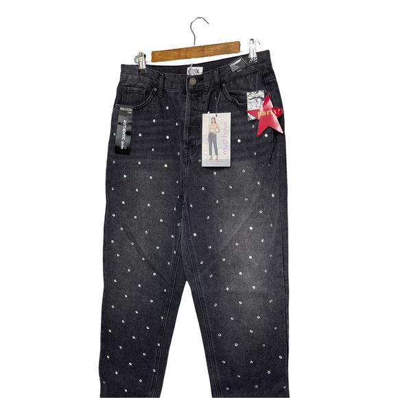 Simply Society Super High Rise Straight Black Gray Gem Polka Dot Jeans - Picture 4 of 12